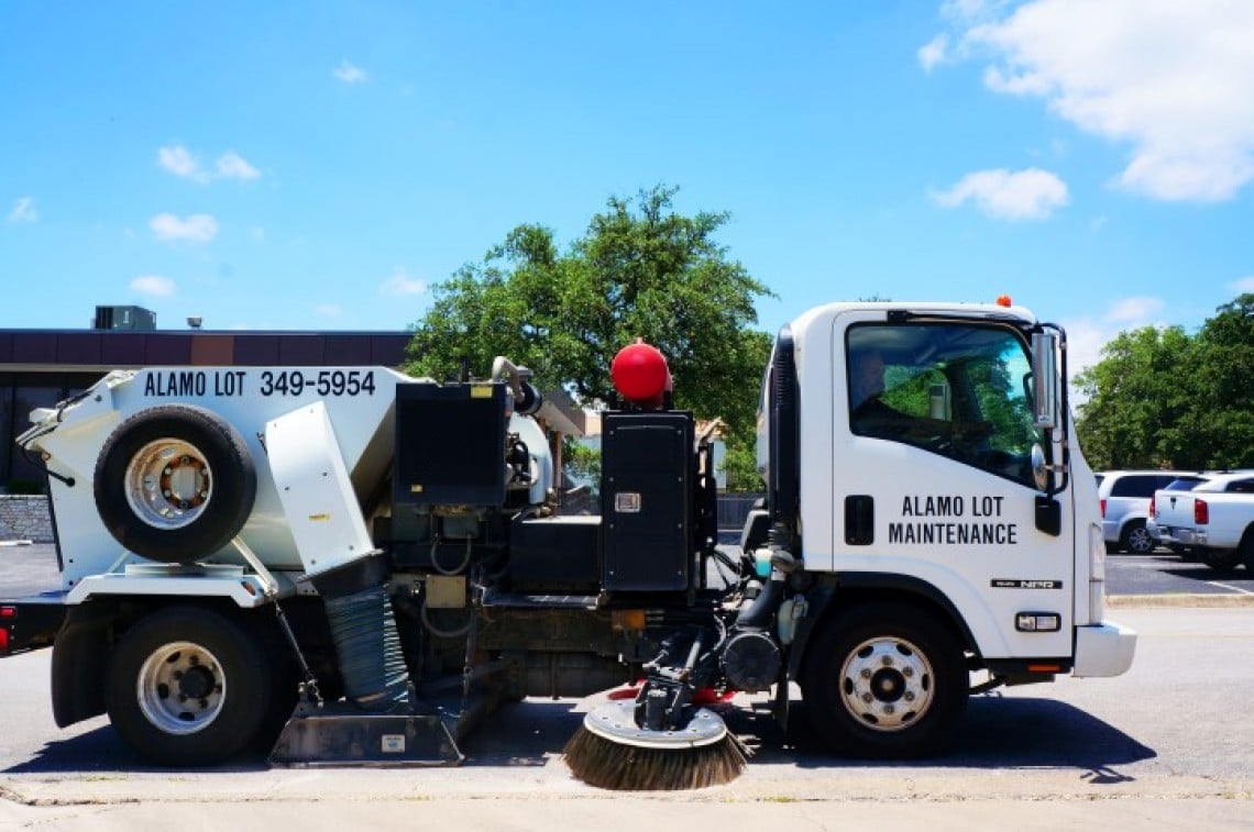 Sweeper Truck in Parking Lot | Alamo Lot Maintenance